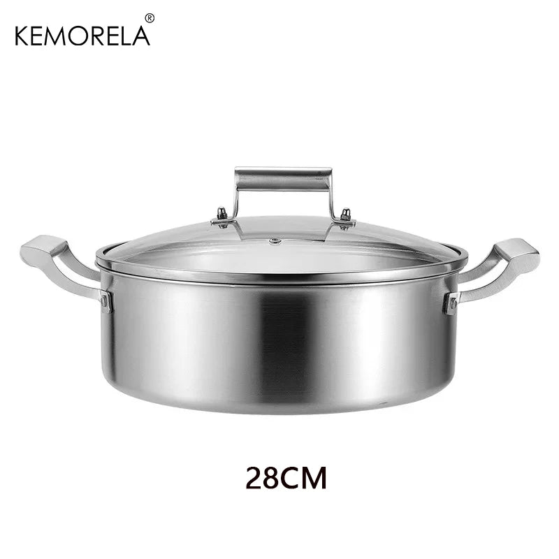 KEMORELA 5-Layer 304 Stainless Steel Soup & Hot Pot Glass Lid Stainless Steel Soup Pot Axl 28CM