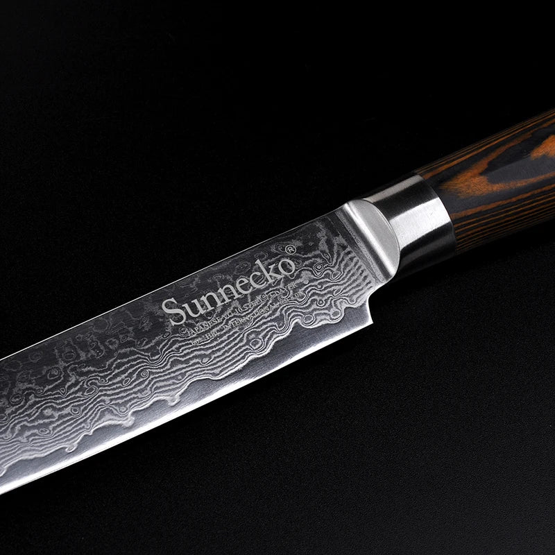 Sunnecko 8" Damascus Steel Slicing Knife – 73-Layer VG10 Damascus Slicing Knife Axl