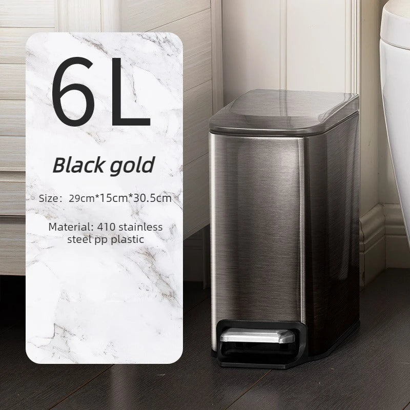 Nordic Stainless Steel Pedal Trash Can with Lid – 6L Square Pedal Trash Can Axl Black Gold
