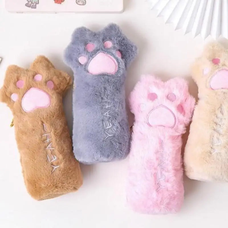 Cartoon Cat Paw Plush Pencil Case – Large Capacity Student Bag Plush Pencil Case Axl