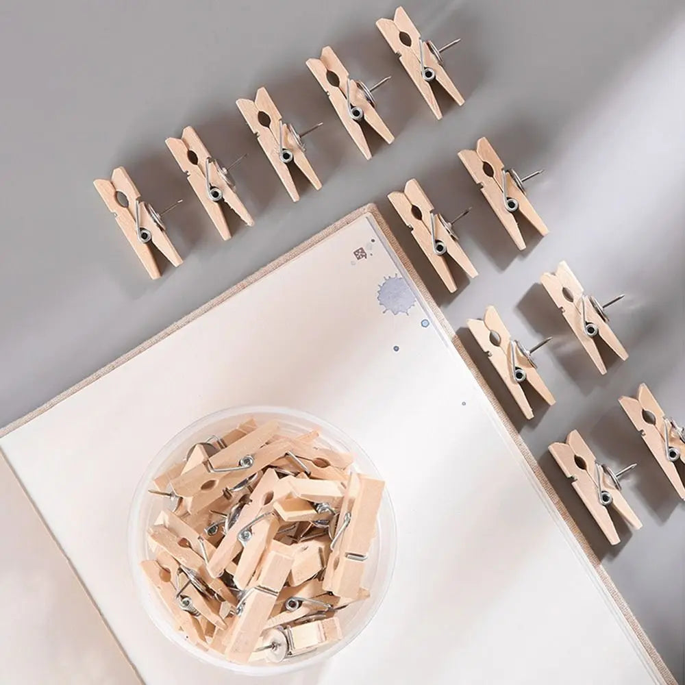 20-Piece Wooden Clip Push Pins – Decorative Corkboard Tacks Decorative Push Pins Axl