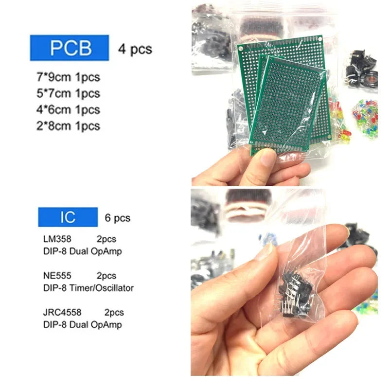 1818pcs Electronic Components Kit – Resistors, Capacitors, LEDs, PCB Electronic Components Kit Axl