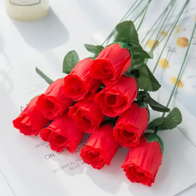 Silk Red Roses Artificial Flowers 5/10 Pcs | Wedding Bouquet Artificial Flowers Axl