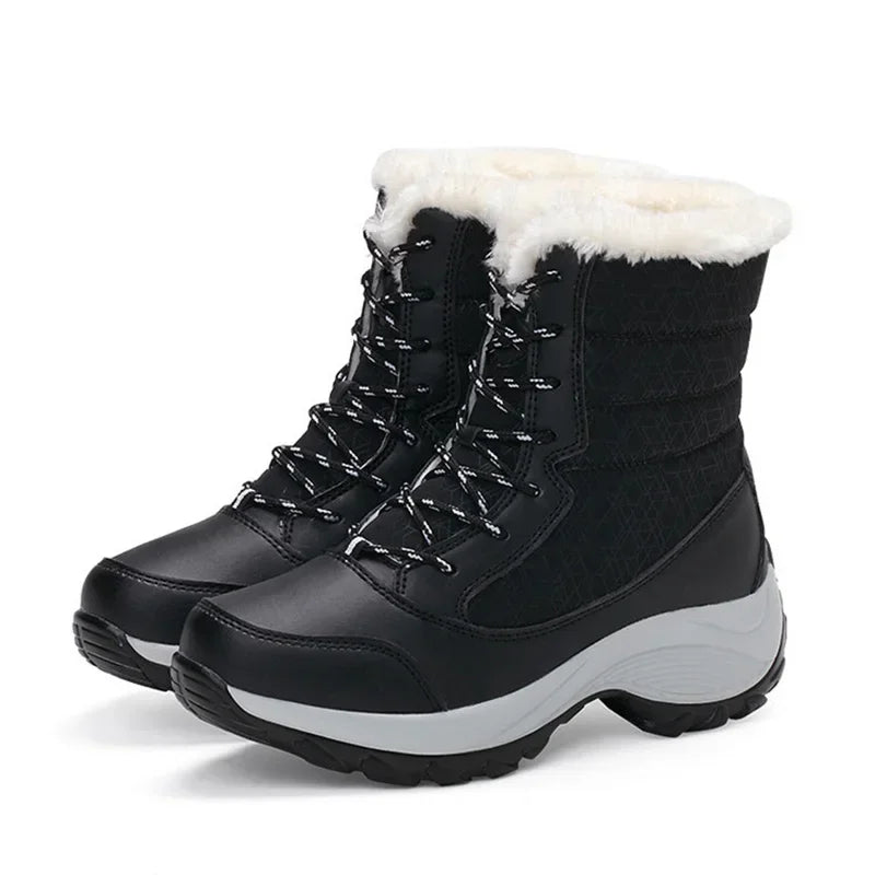 Women's Waterproof Plush Wedge Ankle Snow Boots – Winter 2025 Winter Ankle Boots Axl Black white 41