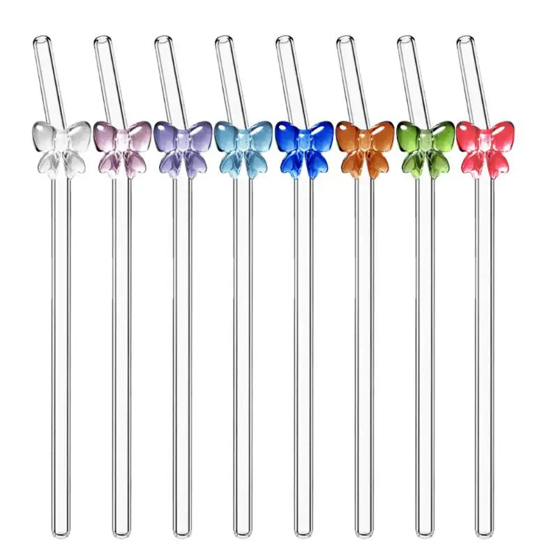 Colorful Bow Glass Straw – Reusable Curved Drinking Straw Glass Drinking Straw Axl