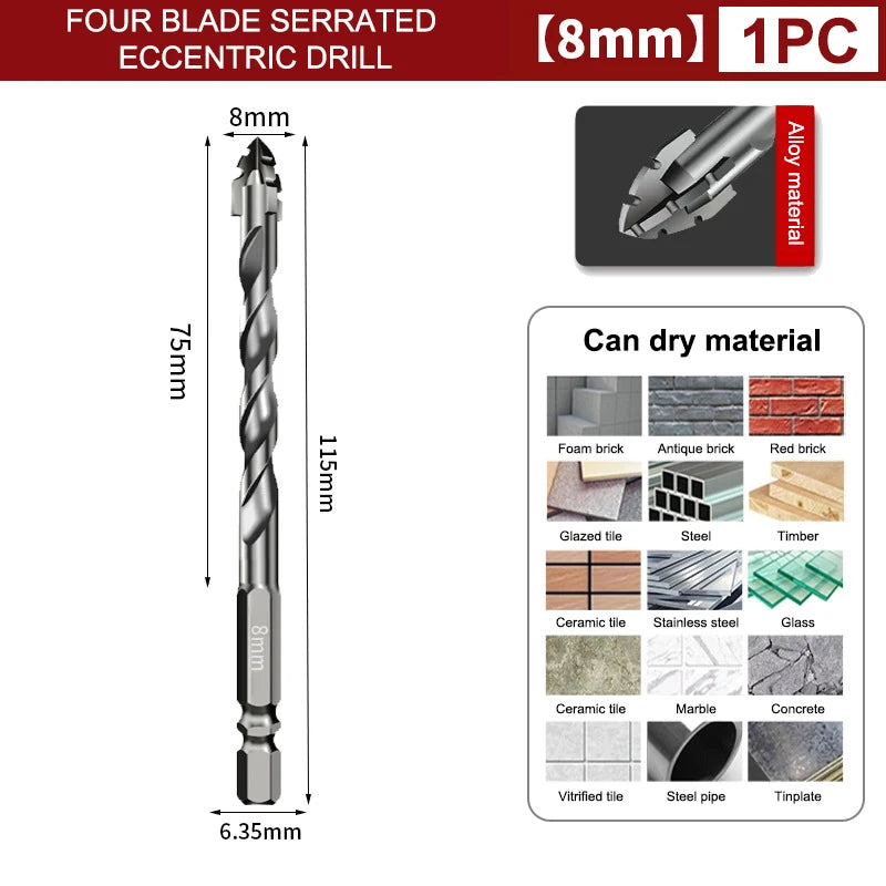 7-Pc Tungsten Steel Drill Bit Set – Tile, Glass & Concrete Drill Bit Set Axl 8mm