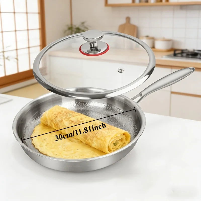 KEMORELA Titanium Hammered Frying Pan with Glass Lid Titanium Frying Pan Axl 30cm With Lid