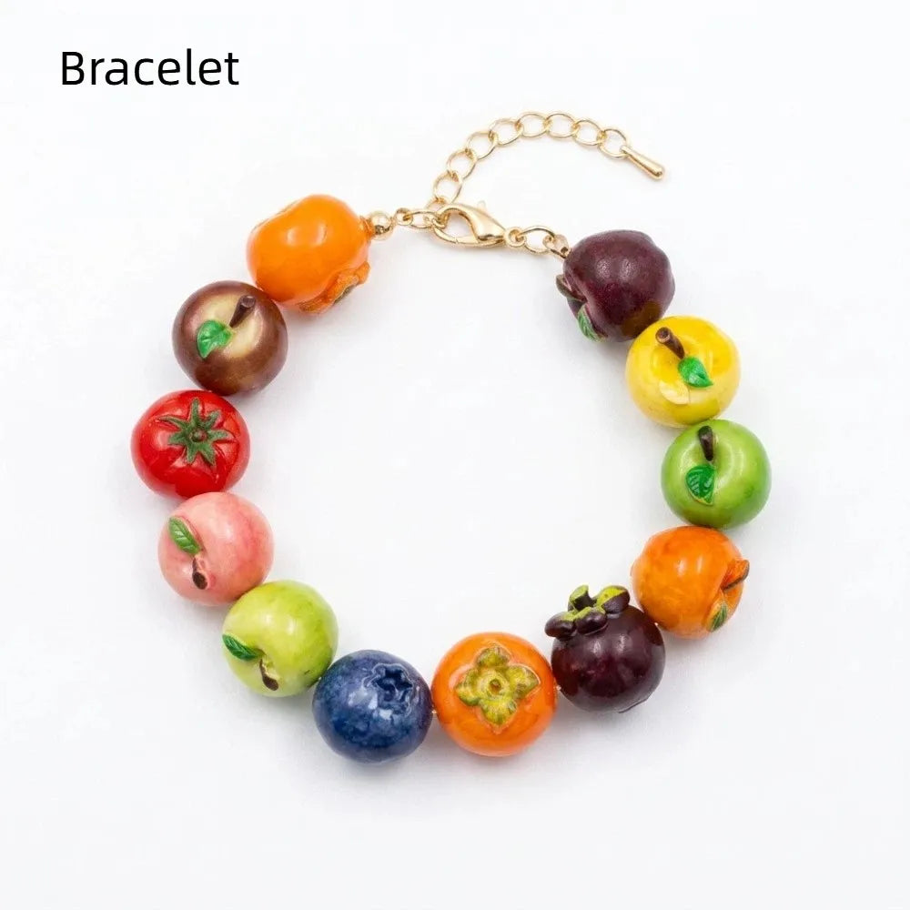Layered Fruit Bead Necklace & Bracelet – Colorful Choker Bead Choker Necklace Axl Style 5