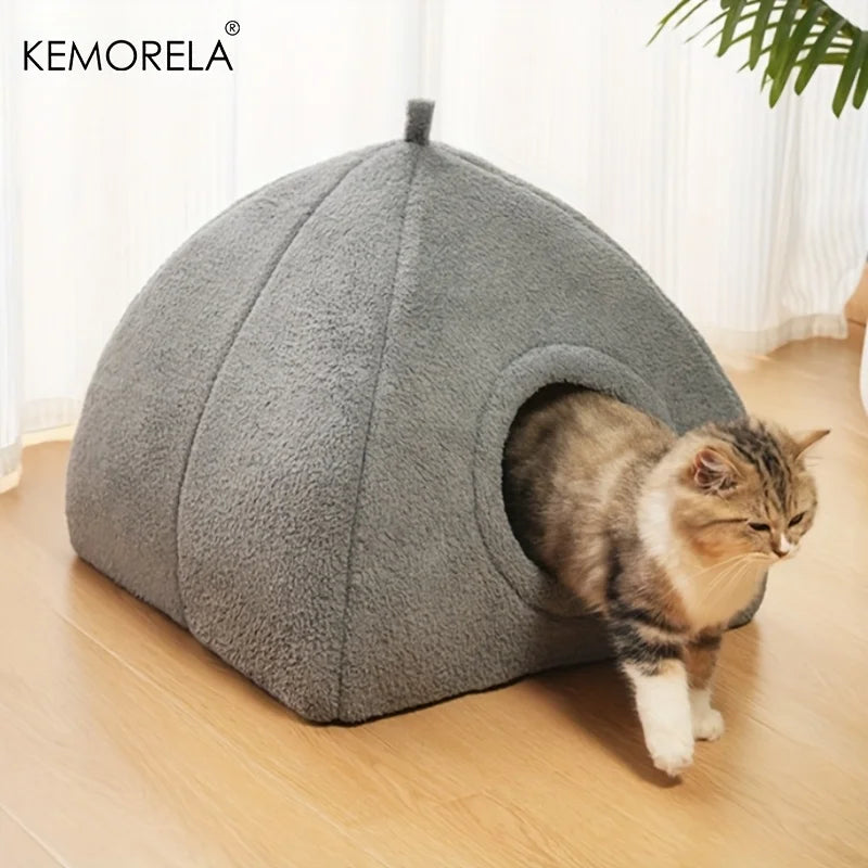 KEMORELA 2-in-1 Cat House Tent Bed – Washable Cushion Cat House Bed Axl