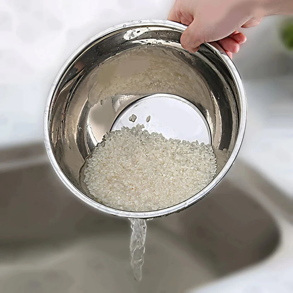 Stainless Steel Rice Washing Bowl & Colander Basket | KEMORELA Kitchen Colander Basket Axl