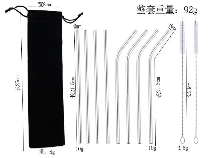 10-Piece Reusable Stainless Steel Straws Set with Cleaning Brush Reusable Straw Set Axl