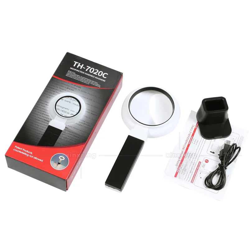 Rechargeable Magnifier 6X 8X 16X with Tri-Color LED – Handheld LED Magnifying Glass Axl
