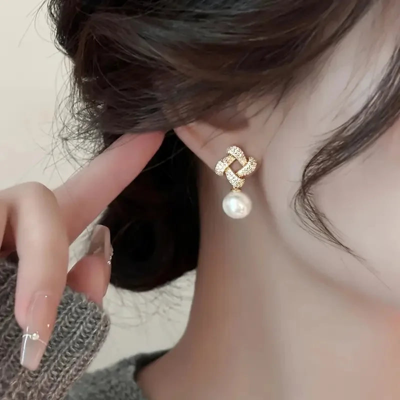 Huitan Pearl & Cubic Zirconia Drop Earrings | Women's Jewelry Drop Earrings Axl
