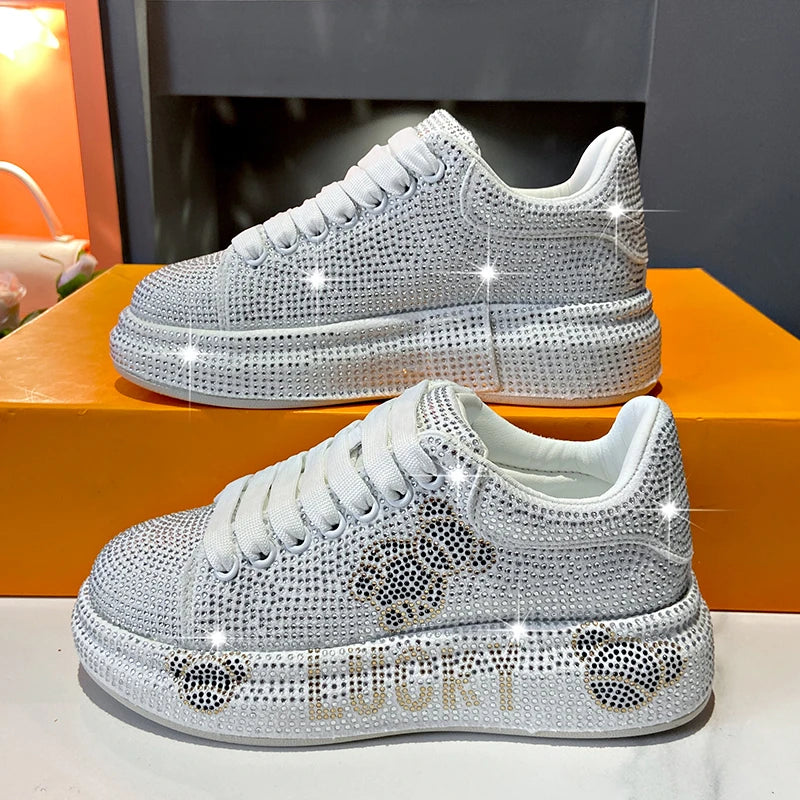 Women's Rhinestone Platform Sneakers – Glam Lace-Up Trainers Platform Sneakers Axl