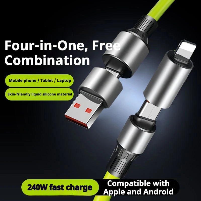 HKNA 240W Fast Charging Cable – 4-in-1 Dual Type-C, 1.2m USB Charging Cable Axl