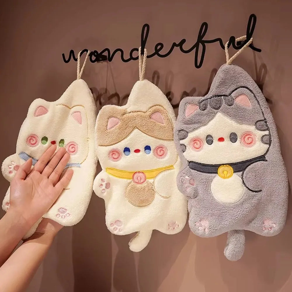 Cartoon Cat Coral Velvet Hand Towel – Quick Dry Kitchen & Bath Hand Towel Axl