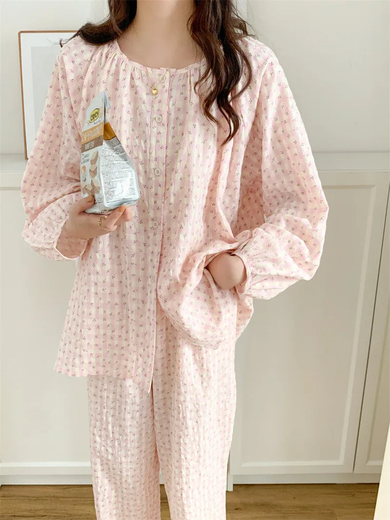 Women's Plaid Pajama Set – Long Sleeve 2-Piece Sleepwear Women's Pajama Set Axl pink -1 One Size