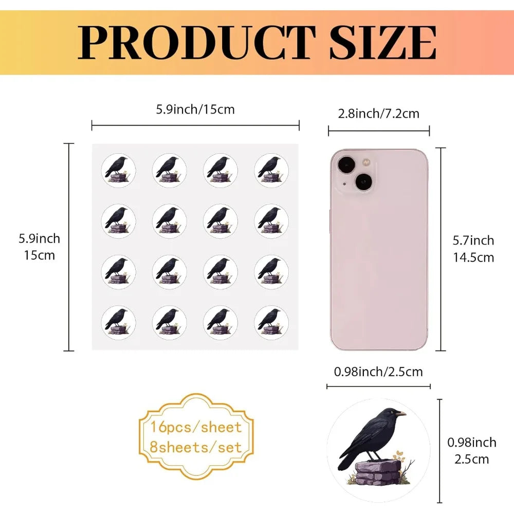 128 Pcs Raven Cartoon Stickers – Waterproof Round Decals Decorative Stickers Axl