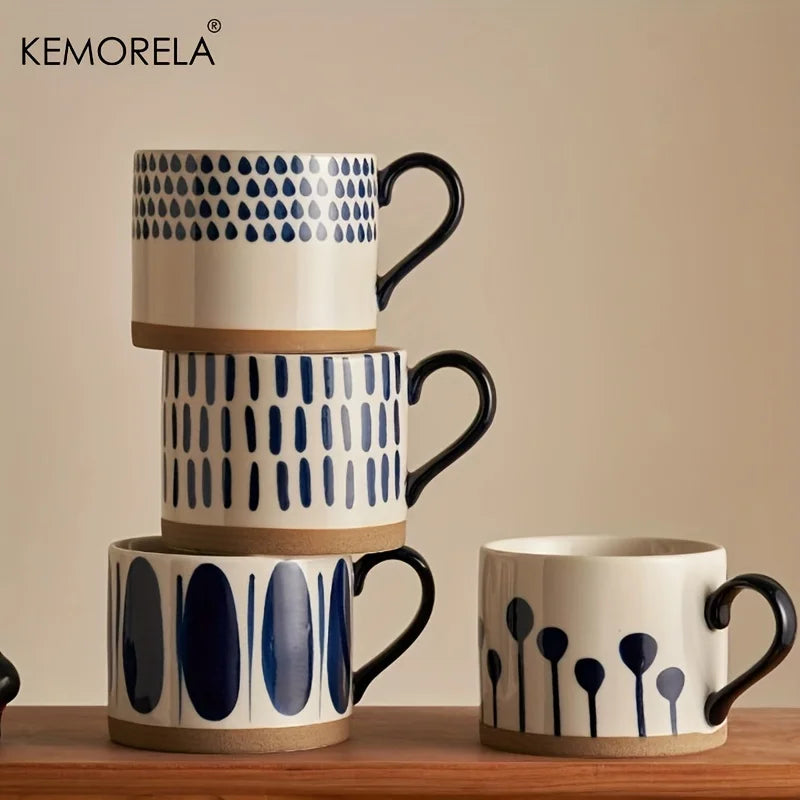KEMORELA 450ml Nordic Ceramic Coffee Mug with Handle | Retro Ceramic Coffee Mug Axl