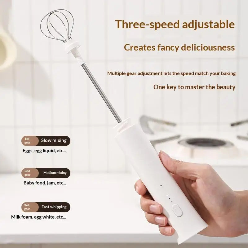 Wireless Electric Milk Frother – 3-Speed Rechargeable 2-in-1 Whisk Electric Milk Frother Axl