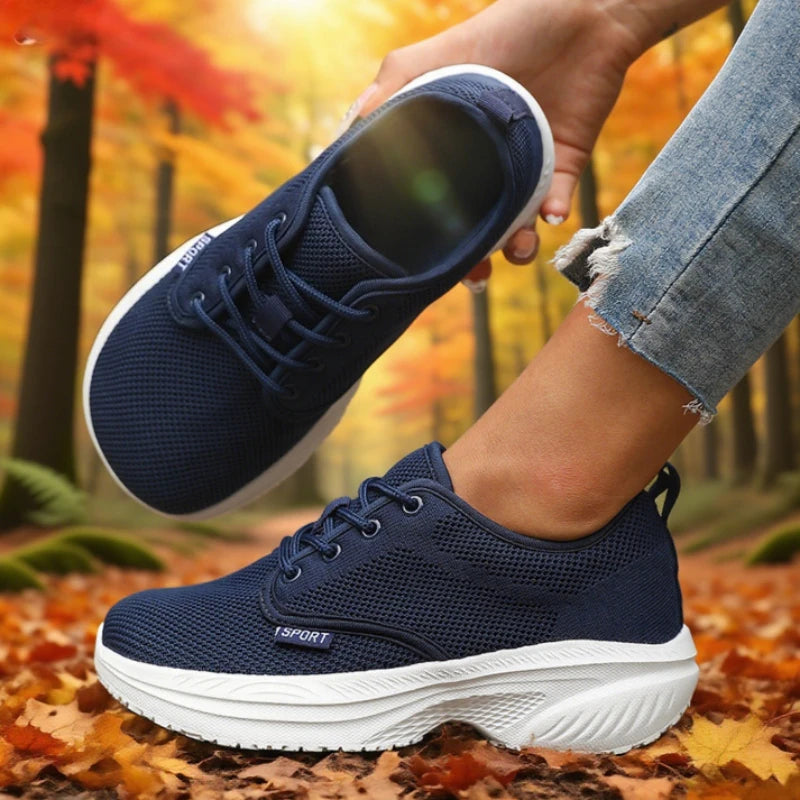 Women's Wide Toe Platform Sneakers | Breathable Memory Foam Platform Sneakers Axl Navy Blue 46