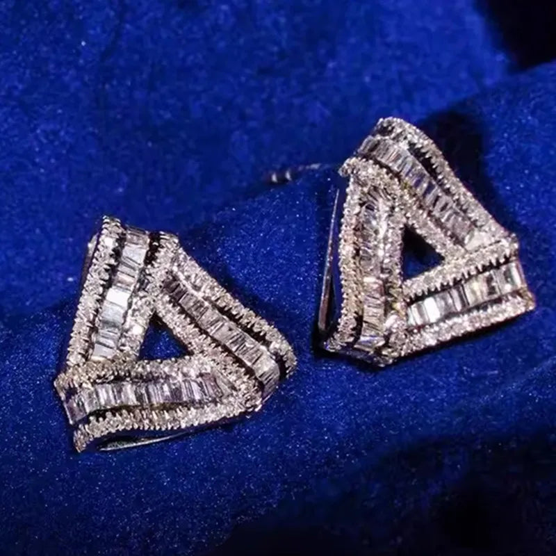 Huitan Triangle Stud Earrings – Geometric Cubic Zirconia Women Stud Earrings Axl