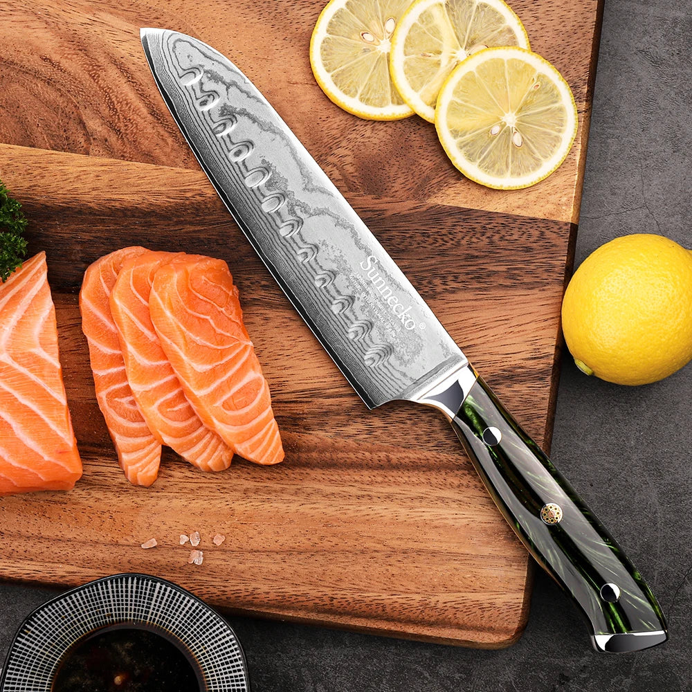 Sunnecko 7" Damascus Santoku Knife – 73-Layer VG10 Steel Damascus Santoku Knife Axl China Mainland 7 inch