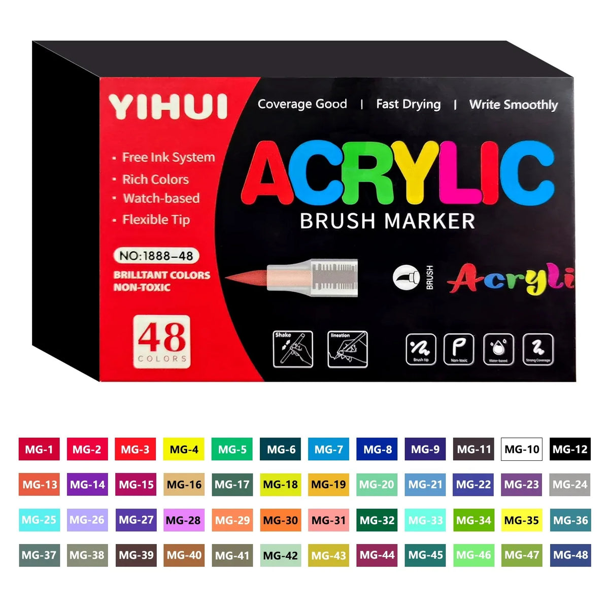 Acrylic Paint Pens 12–60 Colors | Brush Tip Markers for DIY Acrylic Paint Markers Axl 48 colors