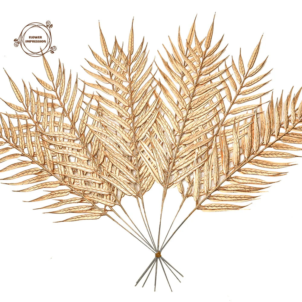 Golden Artificial Palm Leaves 6/12 PCS – Tropical Party Decor Artificial Palm Leaves Axl Golden 12PCS