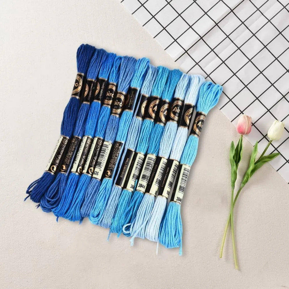 12 Skeins Variegated Blue Embroidery Floss Gradient Thread Set Embroidery Floss Axl