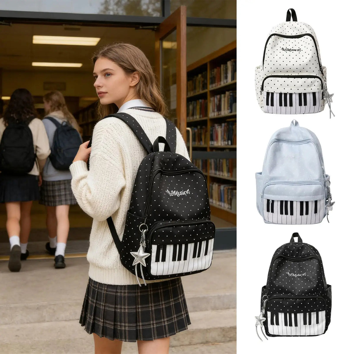 Piano Print Travel Backpack – Lightweight Laptop Bookbag Travel Backpack Axl