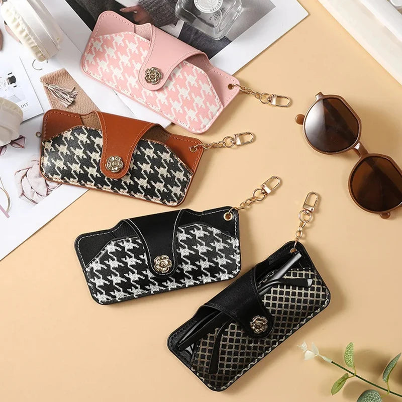 PU Leather Glasses Pouch – Houndstooth Sunglasses Storage Bag Eyeglass Pouch Axl