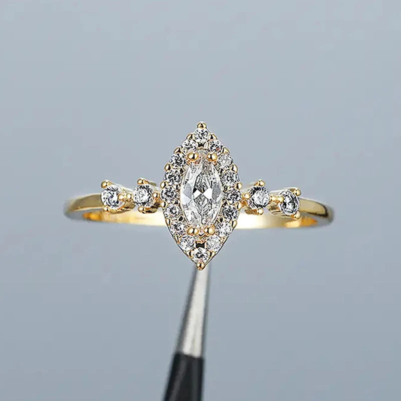 Huitan Marquise CZ Bridal Wedding Ring – Gold Tone Band Bridal Fashion Ring Axl
