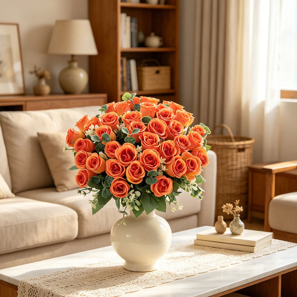 Artificial Silk Rose Bouquet | Eucalyptus Fall Home Decor Artificial Flower Bouquet Axl