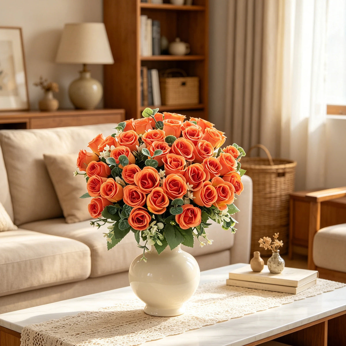 Artificial Silk Rose Bouquet | Eucalyptus Fall Home Decor Artificial Flower Bouquet Axl