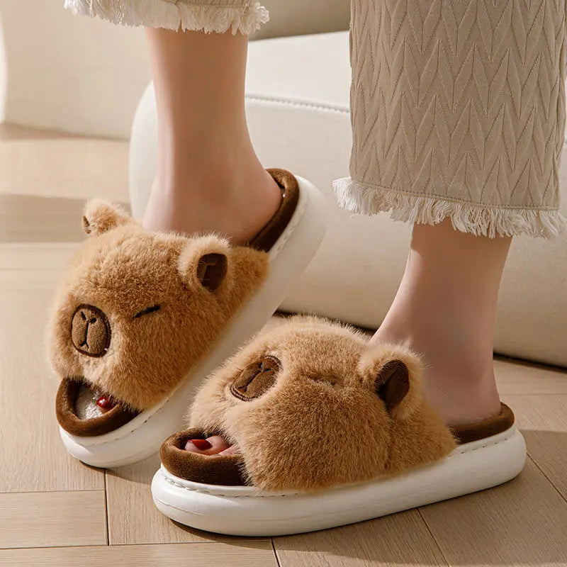 Women's Fluffy Faux Fur Animal Slippers – Open Toe Indoor Slides Faux Fur Slippers Axl