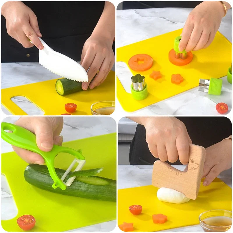 Kids Cooking Cutter Set – Safe Plastic Fruit Knife & Peeler Kids Kitchen Set Axl