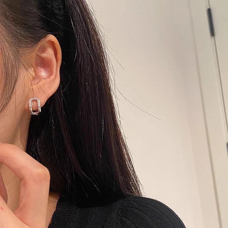 Huitan Curved Oval Hoop Earrings – Cubic Zirconia Fashion Jewelry Hoop Earrings Axl