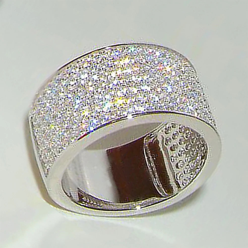 Huitan CZ Paved Silver Wedding Band Ring – Cubic Zirconia Wedding Band Ring Axl F1630 7