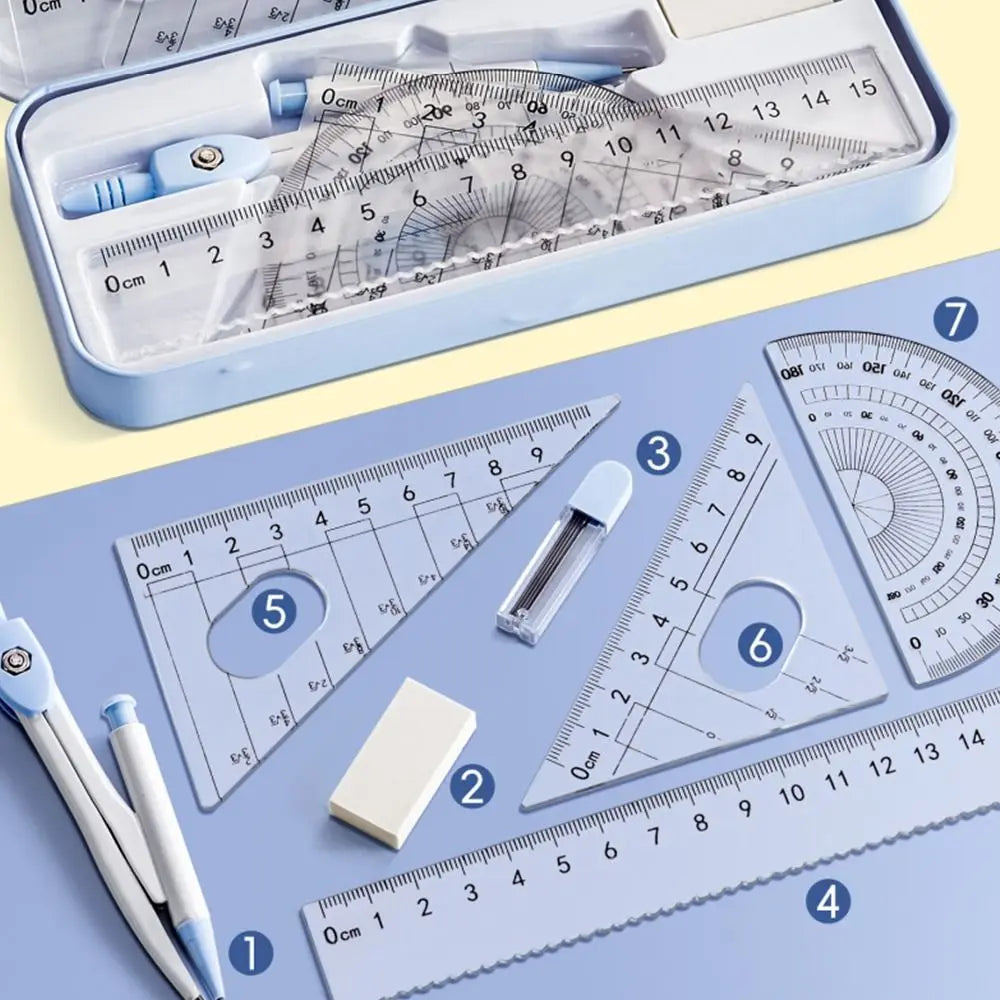 8-Piece Student Geometry Set – Rulers, Compass & Protractor Geometry Drawing Set Axl