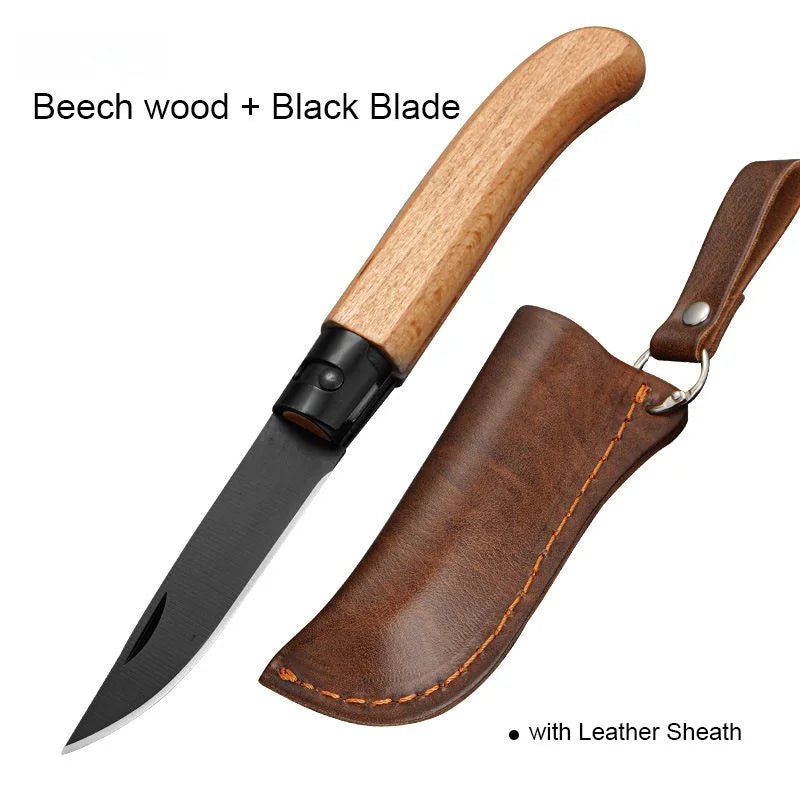 Stainless Steel Folding Knife – Wood Handle & Sheath Folding Pocket Knife Axl option 1