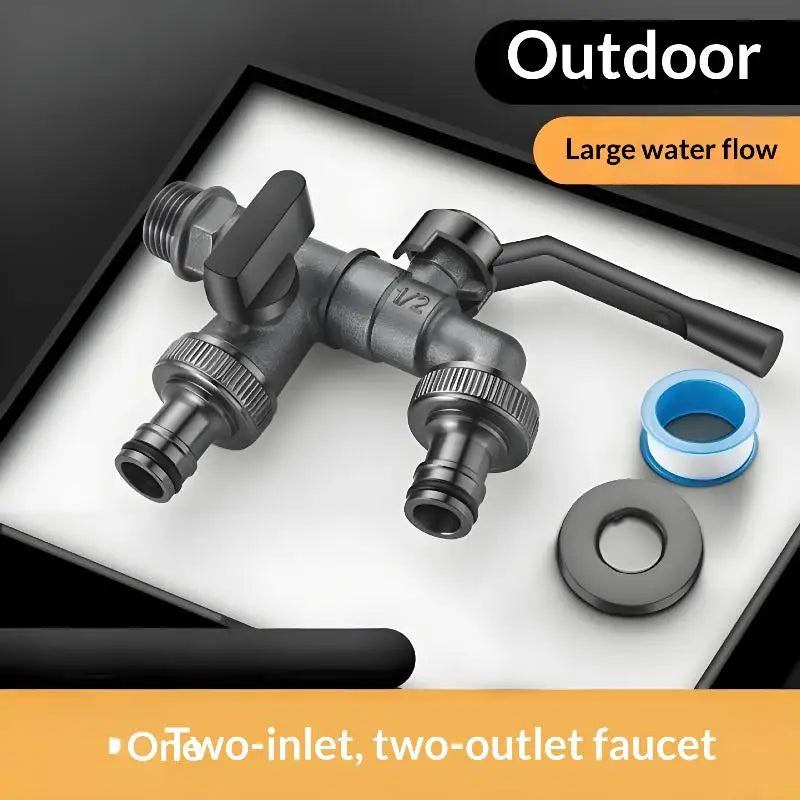 Freeze-Proof 2-Way Garden Faucet – Dual Outlet Zinc Alloy Tap Garden Faucet Axl