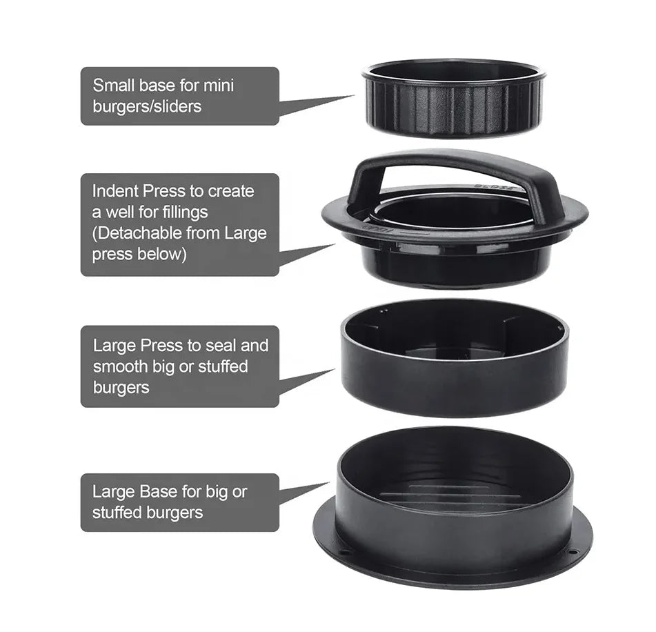 3-in-1 Burger Press & Stuffed Patty Maker – Non-Stick BBQ Mold Burger Patty Press Axl