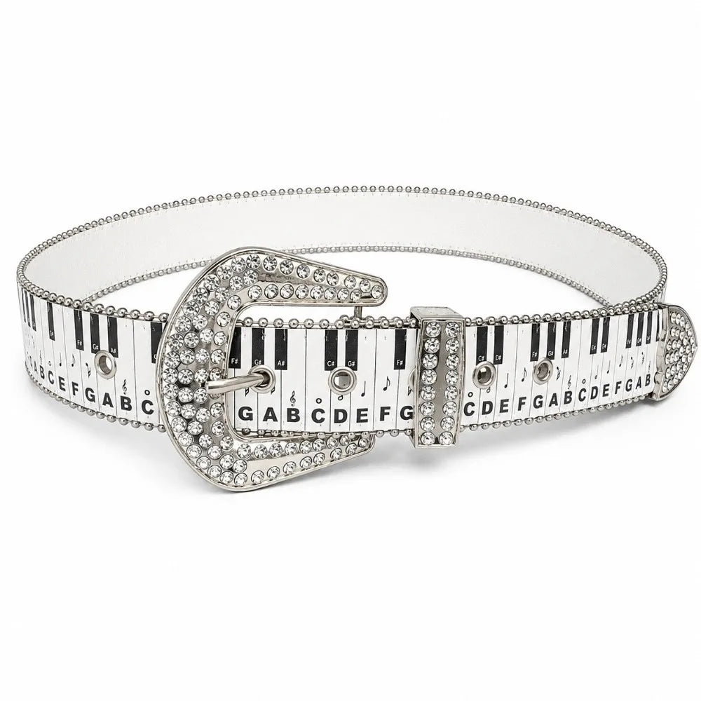 Piano Key Graffiti Waist Belt – Y2K Harajuku Korean Style Fashion Waist Belt Axl White