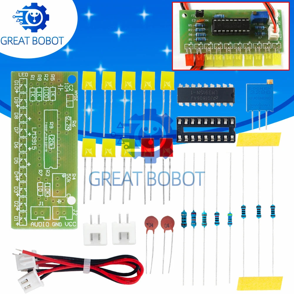 10-Segment LM3915 Audio Level Indicator DIY Kit – LED VU Meter Electronics DIY Kit Axl Default Title