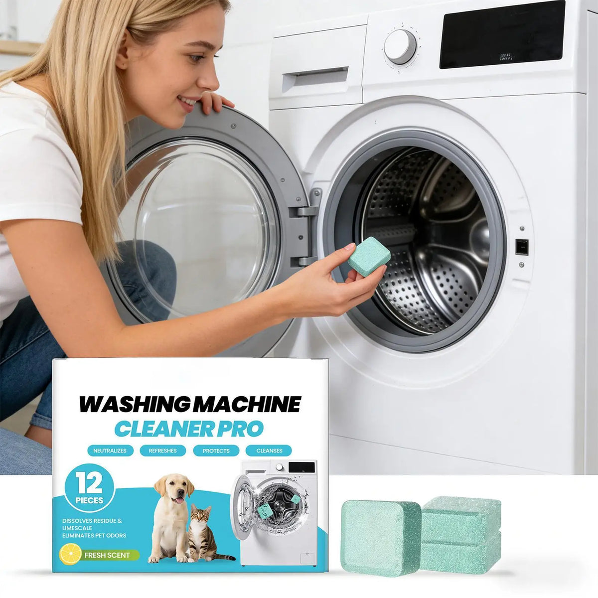 12-Pack Pet Hair Washing Machine Cleaner & Descaler Tablets Washing Machine Cleaner Axl
