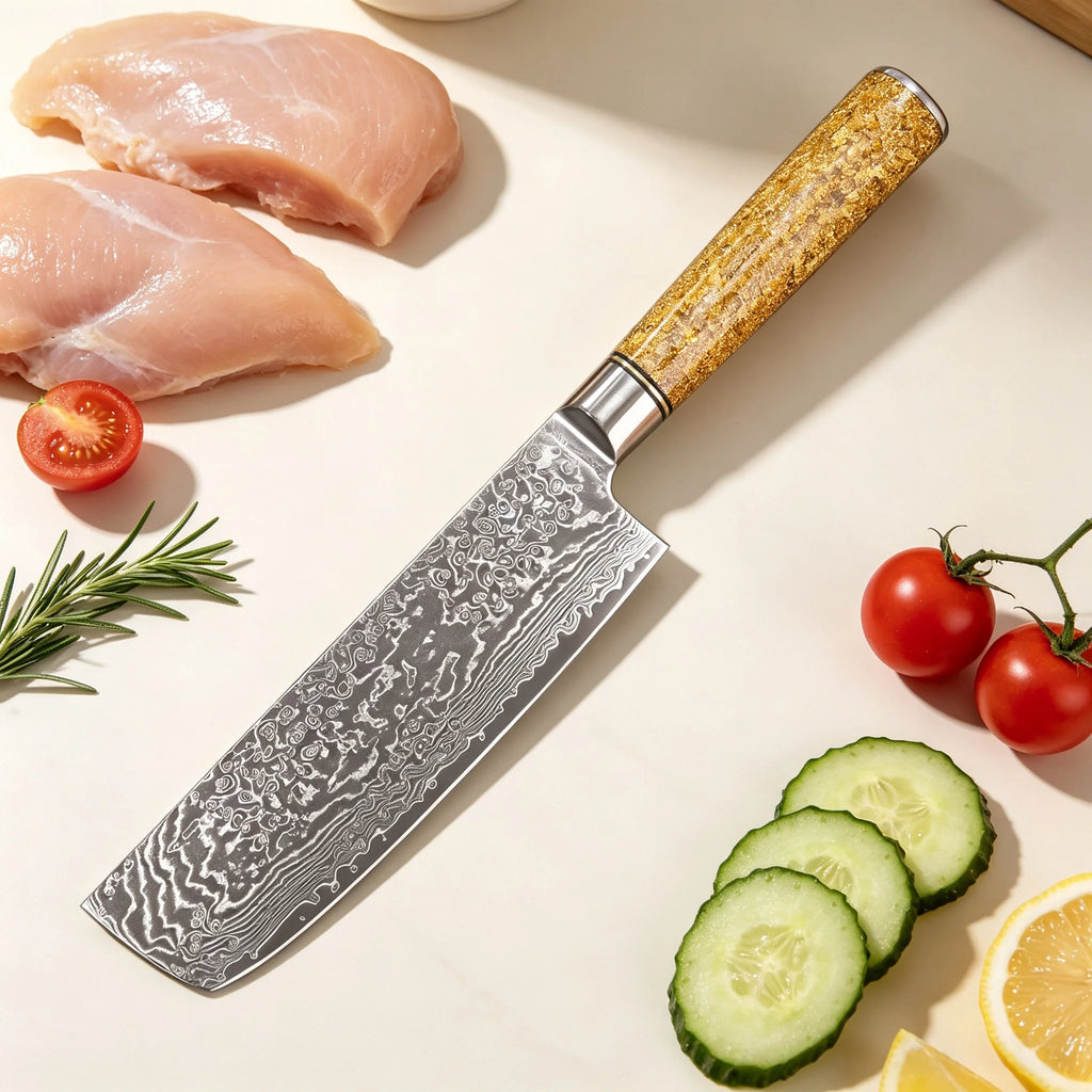 Damascus Steel 67-Layer Japanese Nakiri Knife | Sharp & Precise Damascus Kitchen Knife Axl