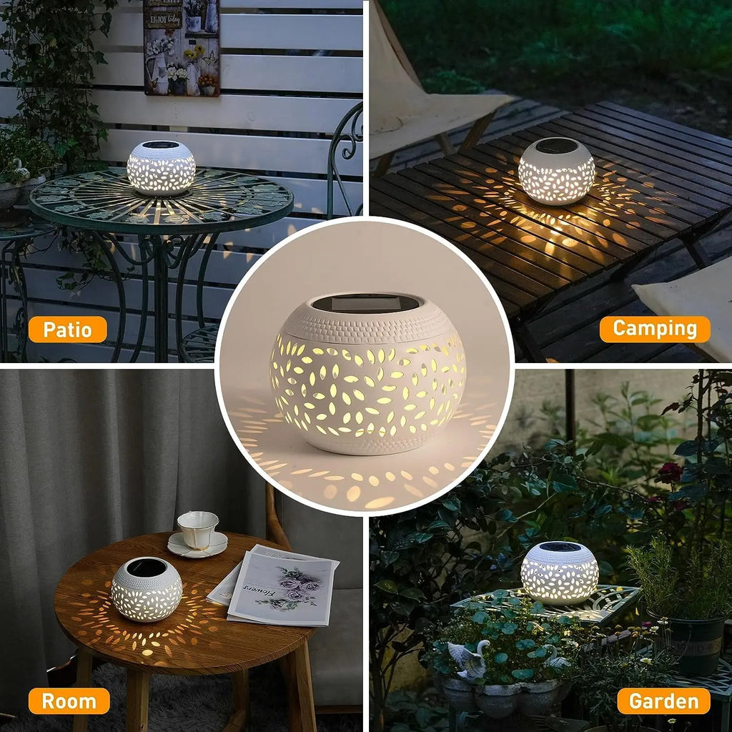 Solar LED Decorative Lantern – Hollowed Metal Outdoor Table Light Solar Garden Lantern Axl