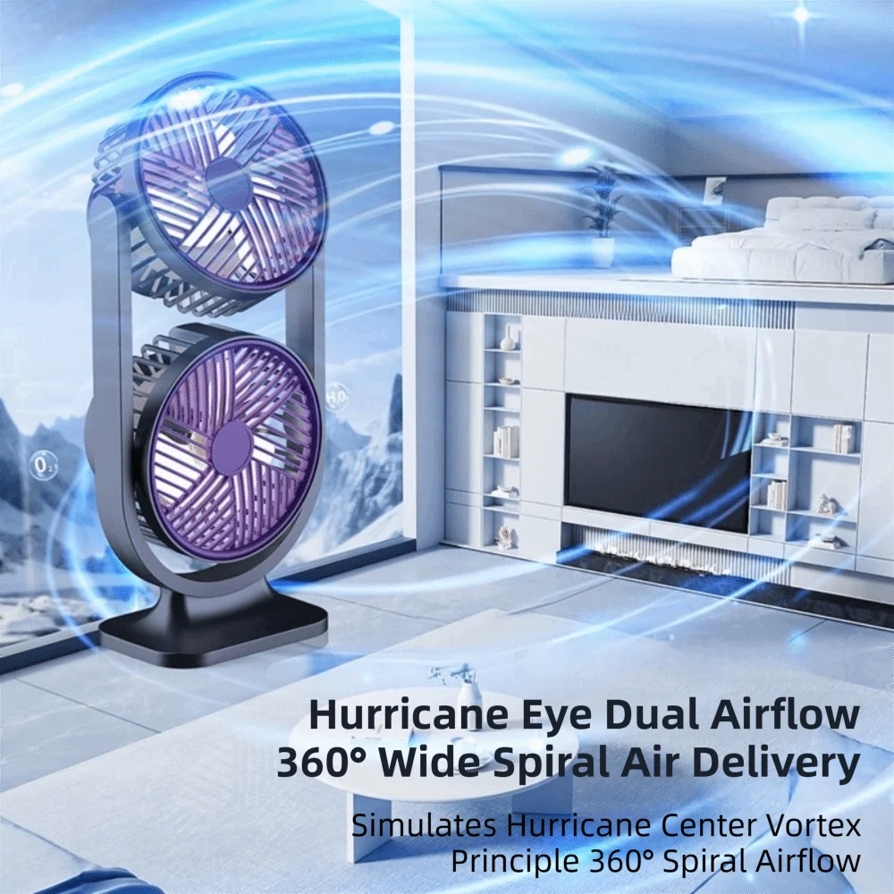 5-Speed Dual-Head USB Rechargeable Desktop Fan + Night Light Rechargeable Desktop Fan Axl