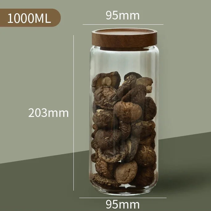 KEMORELA Glass Airtight Canister with Wood Lid | Kitchen Storage Glass Storage Canister Axl C